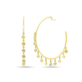 14K Yellow Gold Diamond Bezel Dangle Hoop Earrings