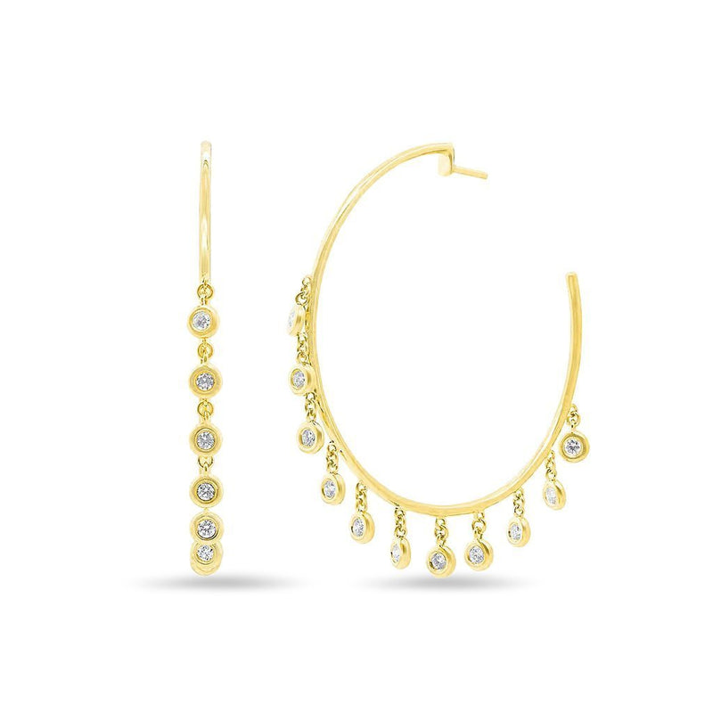 14K Yellow Gold Diamond Bezel Dangle Hoop Earrings-Earrings-Maurice's Jewelers-