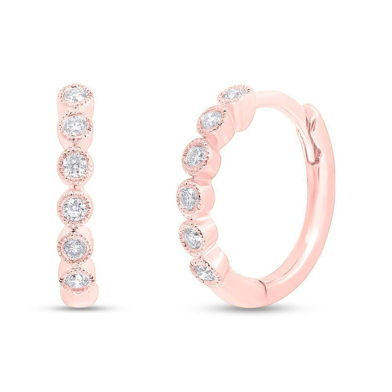 14K Rose Gold Diamond Bezel Huggie Earrings