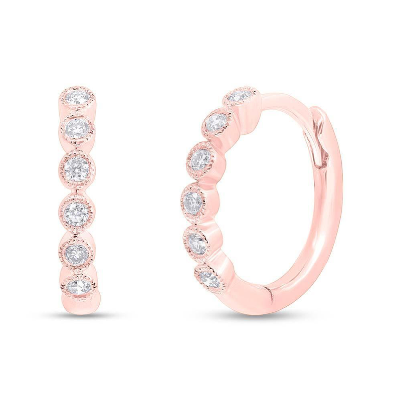 14K White Gold Diamond Bezel Huggie Earrings-Earrings-Maurice's Jewelers-Rose Gold-