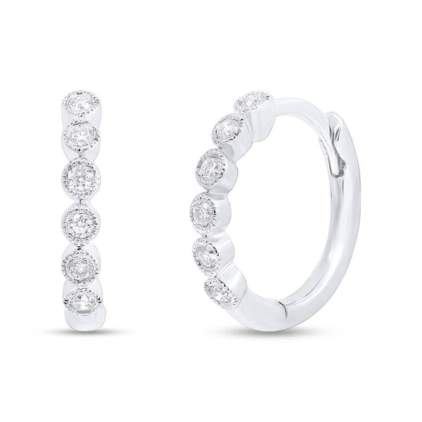 14K White Gold Diamond Bezel Huggie Earrings-Earrings-Maurice's Jewelers-White Gold-