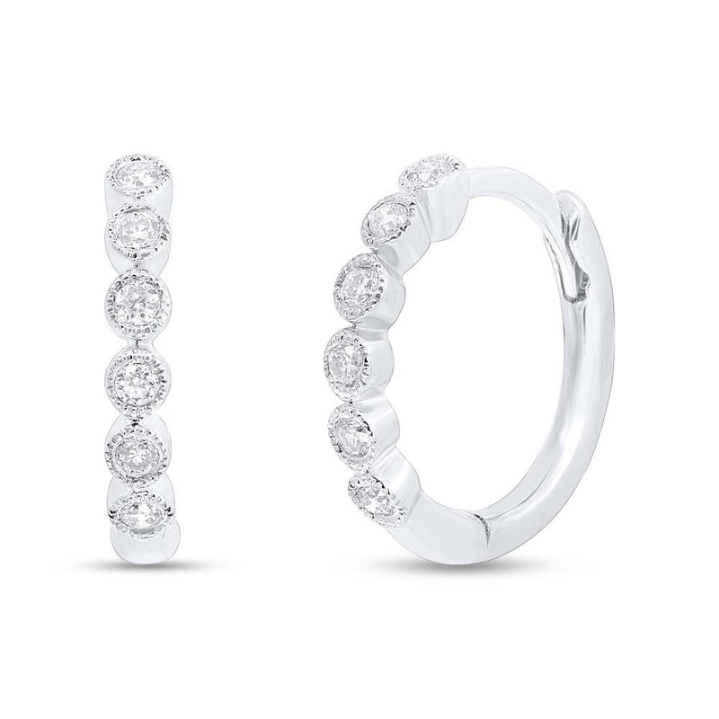 14K White Gold Diamond Bezel Huggie Earrings-Earrings-Maurice's Jewelers-White Gold-
