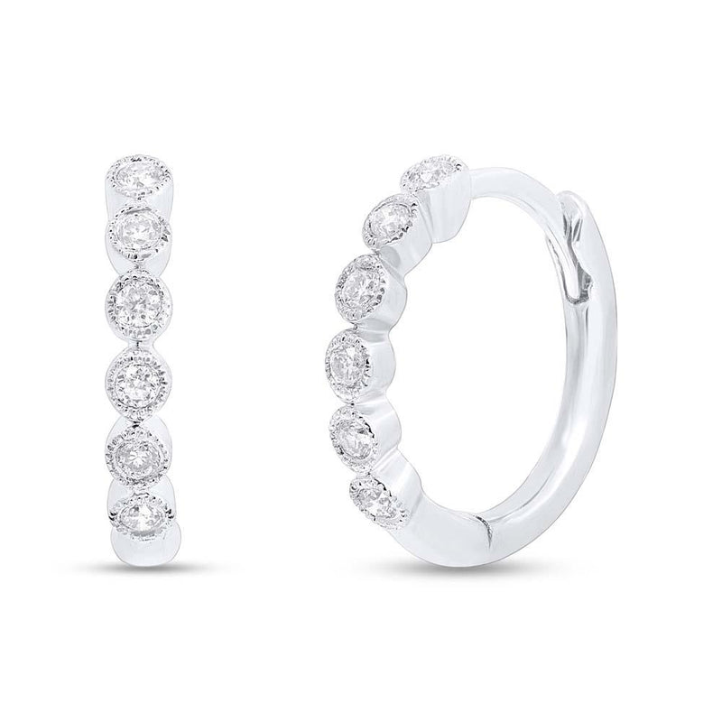 14K White Gold Diamond Bezel Huggie Earrings