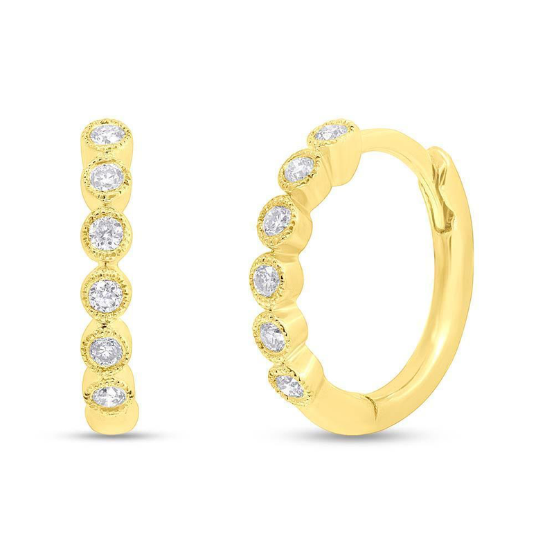 14K Yellow Gold Diamond Bezel Huggie Earrings