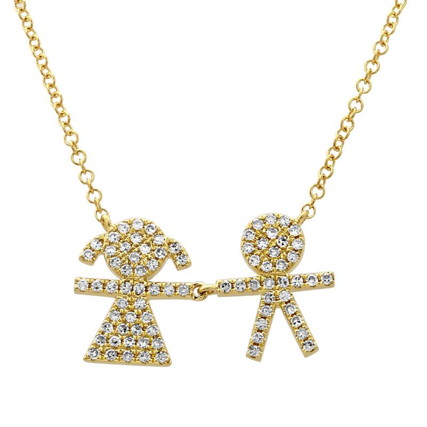 14K Yellow Diamond Boy & Girl Necklace-Necklaces-Maurice's Jewelers-