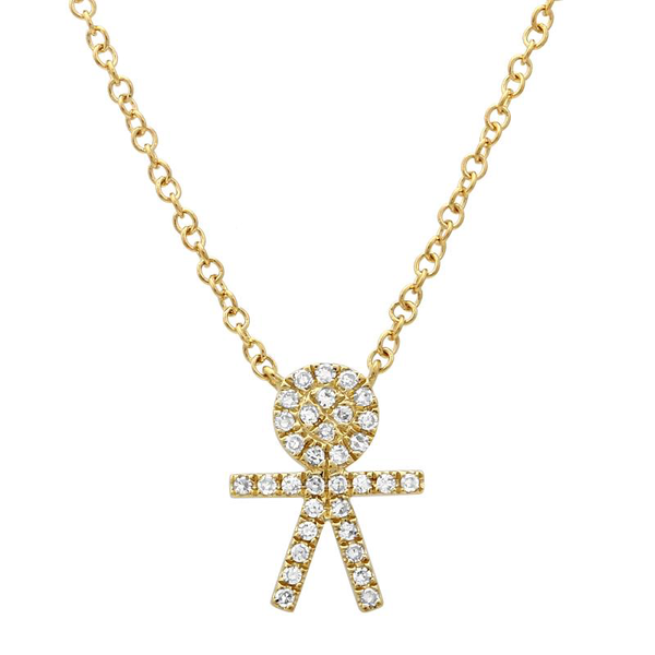 14K Yellow Diamond Boy Stick Figure Necklace