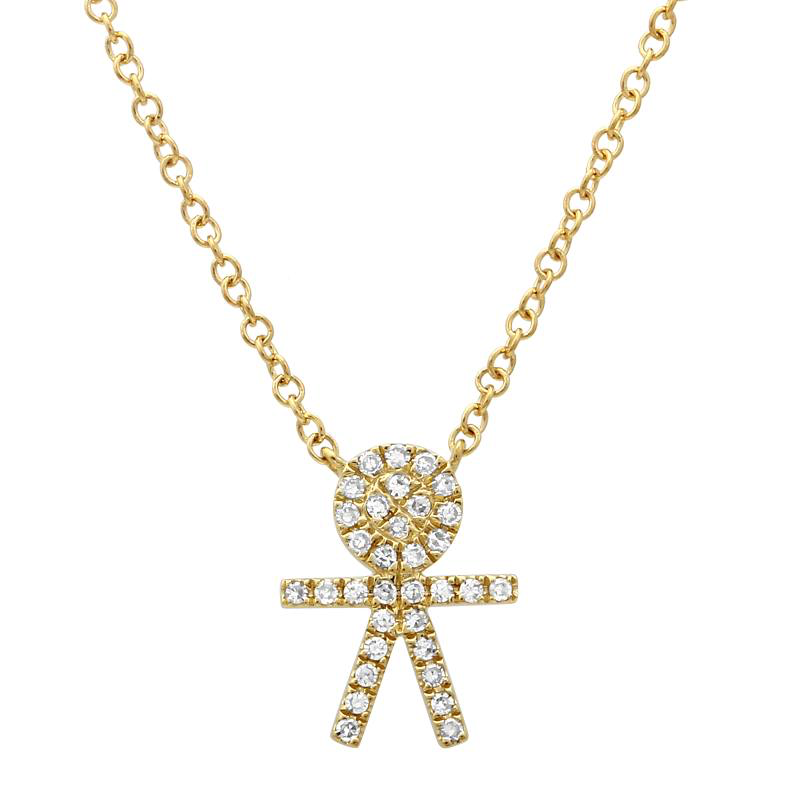 14K Yellow Diamond Boy Stick Figure Necklace-superbell-