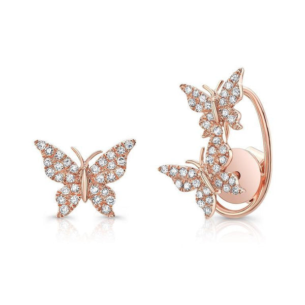14K Rose Gold Diamond Butterfly Earrings