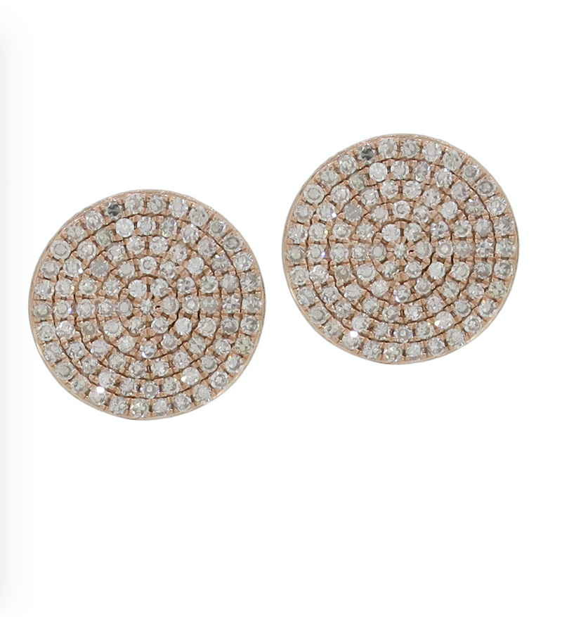 14K Rose Gold Diamond Circle Disc Earrings