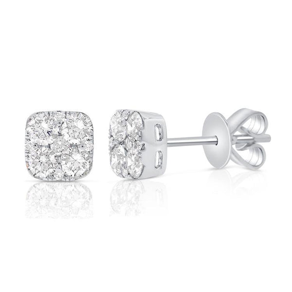 14K White Gold Diamond Cluster Earrings