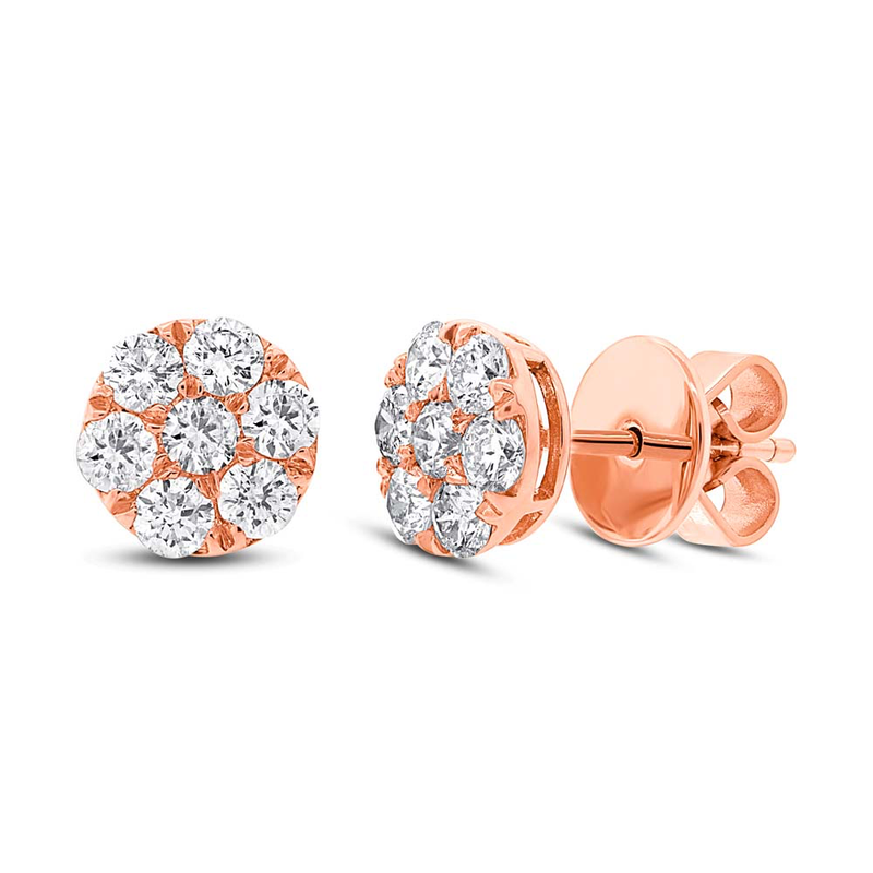 18K White Gold Diamond Cluster Stud Earrings-Earrings-Maurice's Jewelers-Rose Gold-