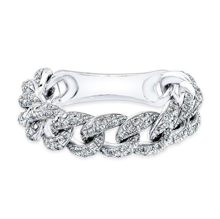 14K White Gold Diamond Curb Link Flexible Ring