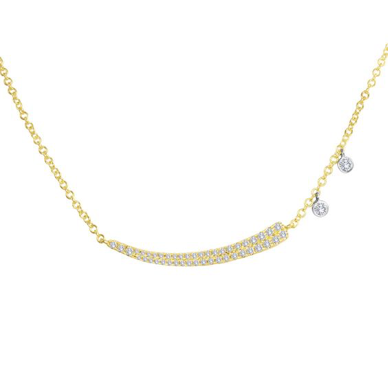 14K Yellow Gold Diamond Curved Bar with Diamond Charm Necklace