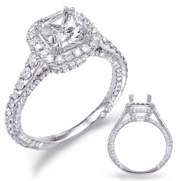 14K White Gold Diamond Cushion Halo Semi-Mount-mounting-S KASHI-
