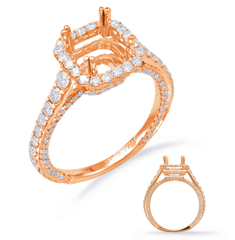 14K Rose Gold Diamond Cushion Halo Semi-Mount