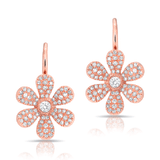 14K Yellow Gold Diamond Daisy Flower Fireback Earrings-EARRINGS-majolie-Rose Gold-