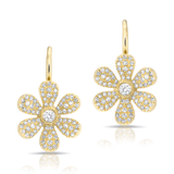 14K Yellow Gold Diamond Daisy Flower Fireback Earrings-EARRINGS-majolie-Yellow Gold-