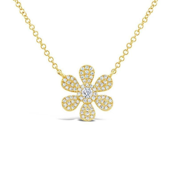 14K White Gold Diamond Daisy Flower Necklace-Necklaces-Maurice's Jewelers-Yellow Gold-