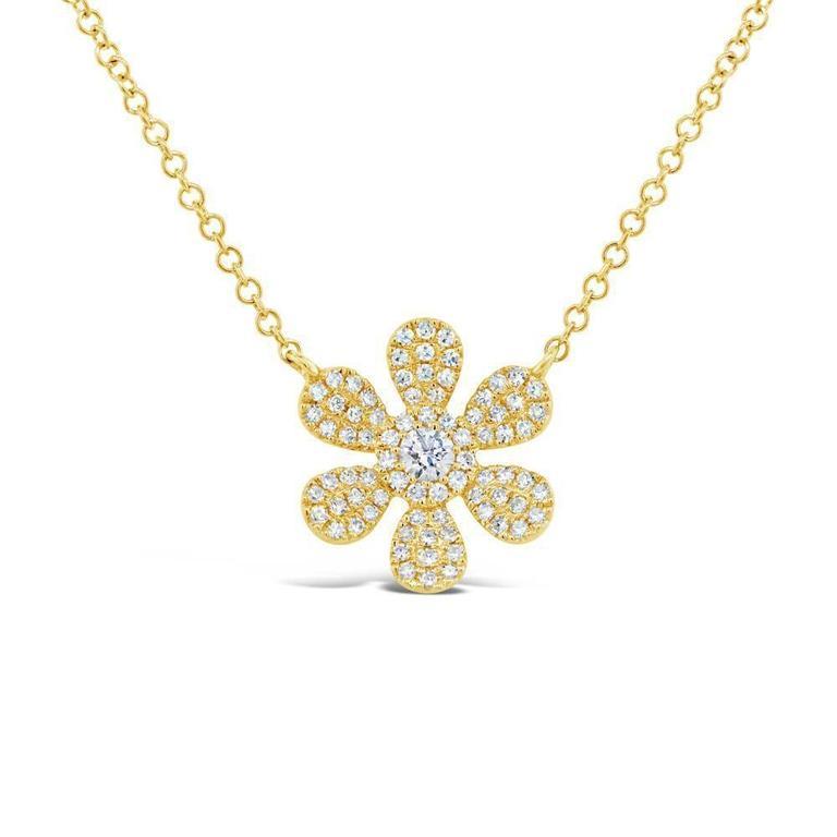 14K White Gold Diamond Daisy Flower Necklace-Necklaces-Maurice's Jewelers-Yellow Gold-