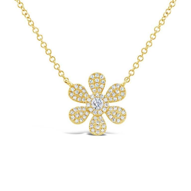 14K White Gold Diamond Daisy Flower Necklace