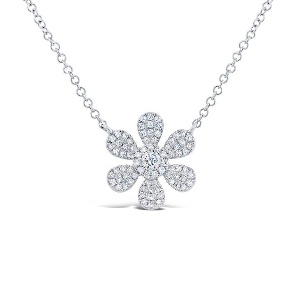 14K White Gold Diamond Daisy Flower Necklace-Necklaces-Maurice's Jewelers-White Gold-