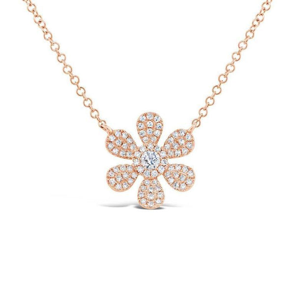 14K Rose Gold Diamond Daisy Flower Necklace-Necklaces-Maurice's Jewelers-Rose Gold-