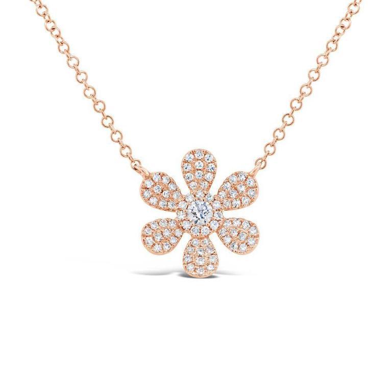 14K Rose Gold Diamond Daisy Flower Necklace