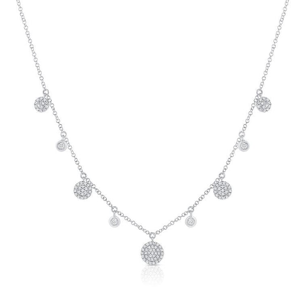 14K White Gold Diamond Disc Dangle Necklace