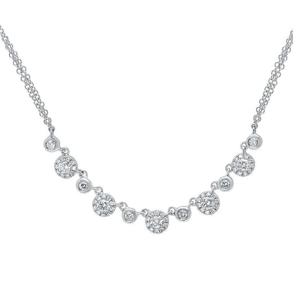 14K White Gold Diamond Disc Double Chain Necklace