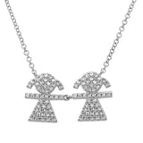 14K White Gold Diamond Double Girl (Children) Necklace
