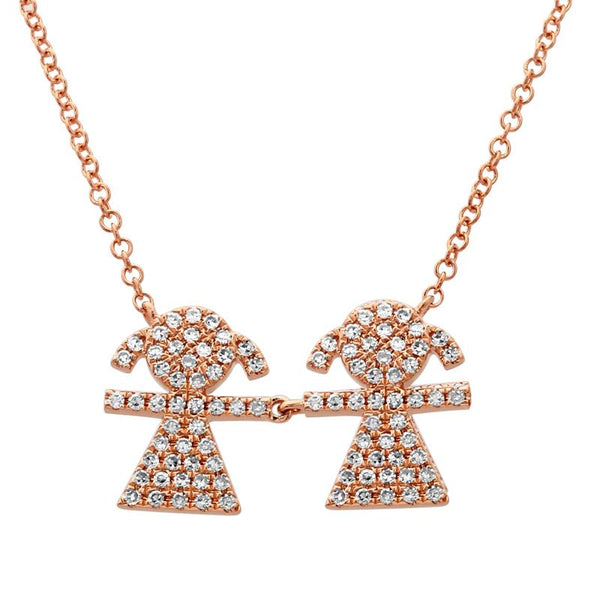 14K Rose Gold Diamond Double Girl (Children) Necklace-Necklaces-Maurice's Jewelers-Rose Gold-