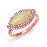 14K Yellow Gold Diamond Double Halo and Opal Ring-Rings-majolie-Rose Gold-5-