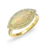 14K Yellow Gold Diamond Double Halo and Opal Ring-Rings-majolie-Yellow Gold-5-