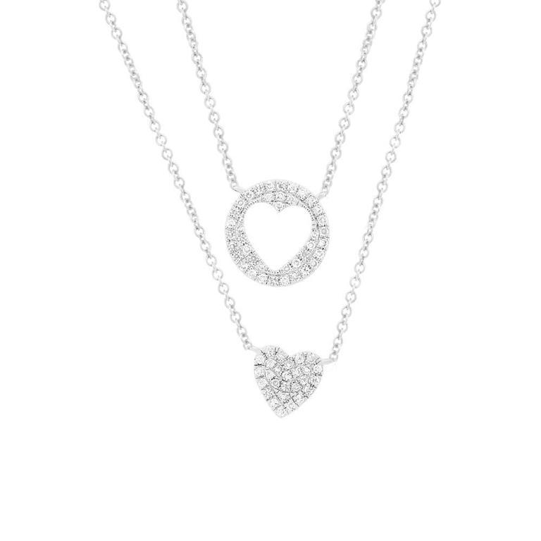 14K White Gold Diamond Double Heart Necklace