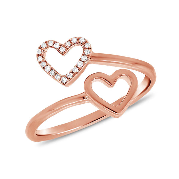 14K White Gold Diamond Double Heart Ring