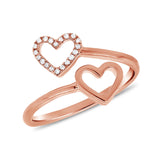14K Rose Gold Diamond Double Heart Ring