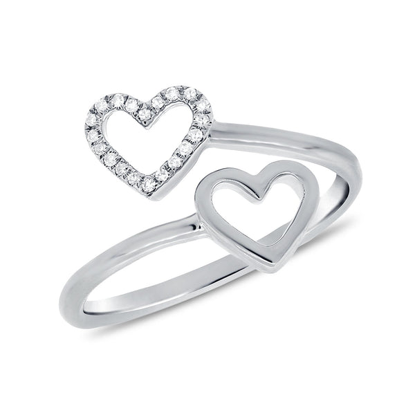 14K White Gold Diamond Double Heart Ring-Rings-Maurice's Jewelers-White Gold-4-