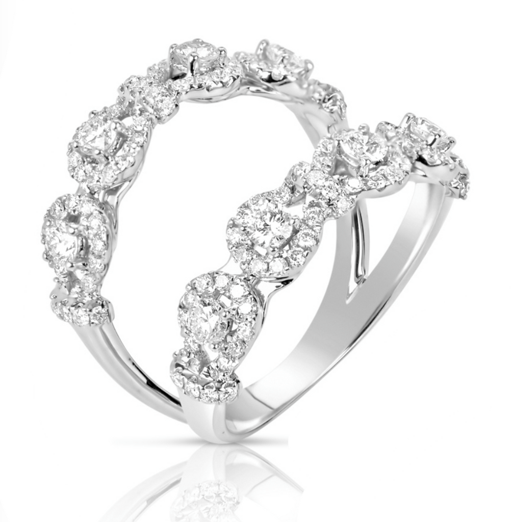 14K White Gold Diamond Double Open Halo Band-Rings-S KASHI-