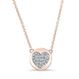 14K Yellow Gold Diamond Double Sided Disc and Pave Heart Pendant