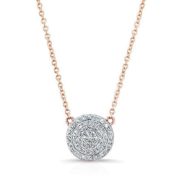 14K White Gold Diamond Double Sided Disc and Pave Heart Pendant