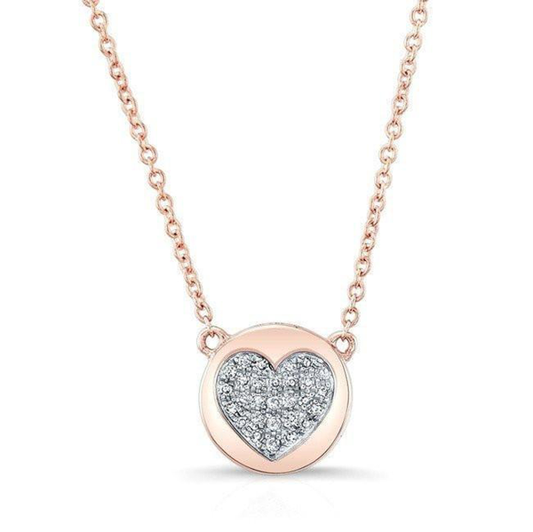 14K Rose Gold Diamond Double Sided Disc and Pave Heart Pendant
