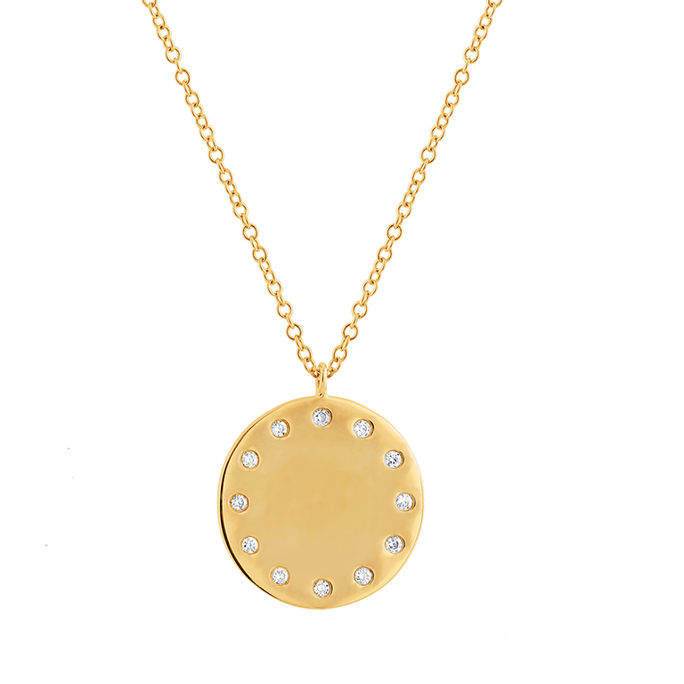 14K White Gold Diamond Engravable Polished Disc Pendant