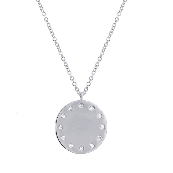 14K White Gold Diamond Engravable Polished Disc Pendant-Necklaces-Maurice's Jewelers-White gold-