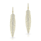 Diamond Feather Dangling Earrings-EARRINGS-majolie-Yellow Gold-