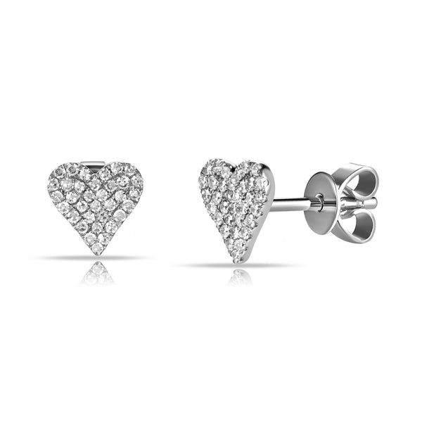14K White Gold Diamond Flat Heart Earrings