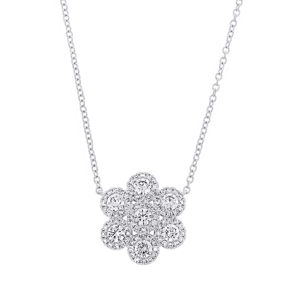 14K White Gold Diamond Flower Necklace