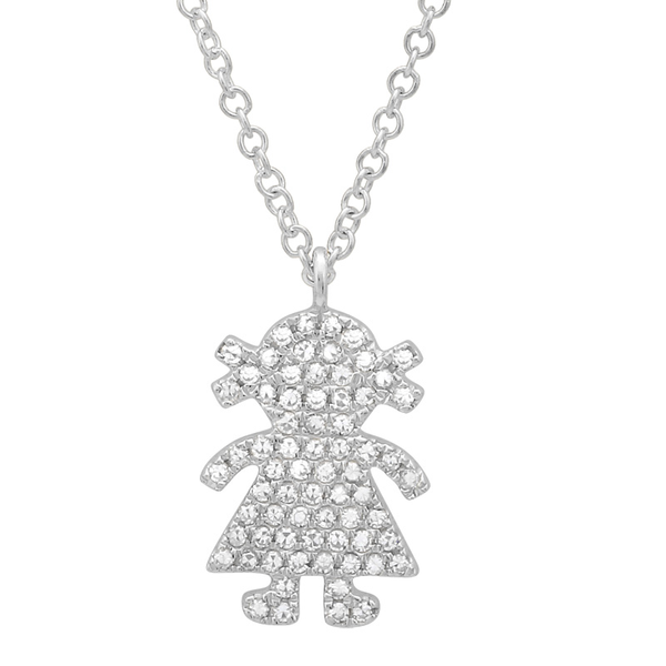 14K White Gold Diamond Girl Pendant