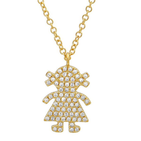 14K Yellow Gold Diamond Girl Pendant