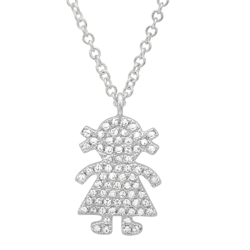 14K White Gold Diamond Girl Pendant-Necklaces-Maurice's Jewelers-White Gold-