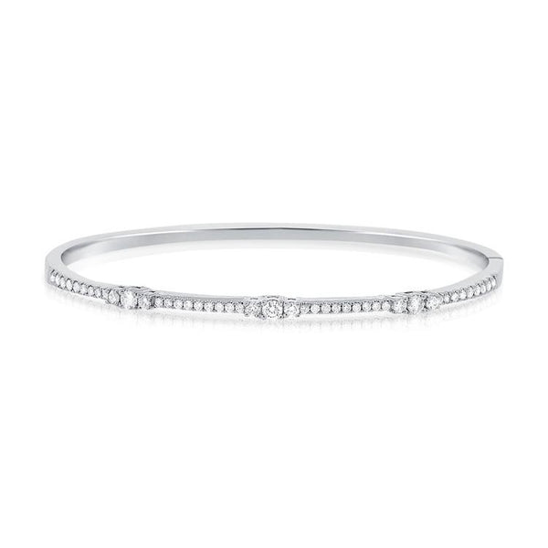 14K White Gold Diamond Graduating Hinged Bangle